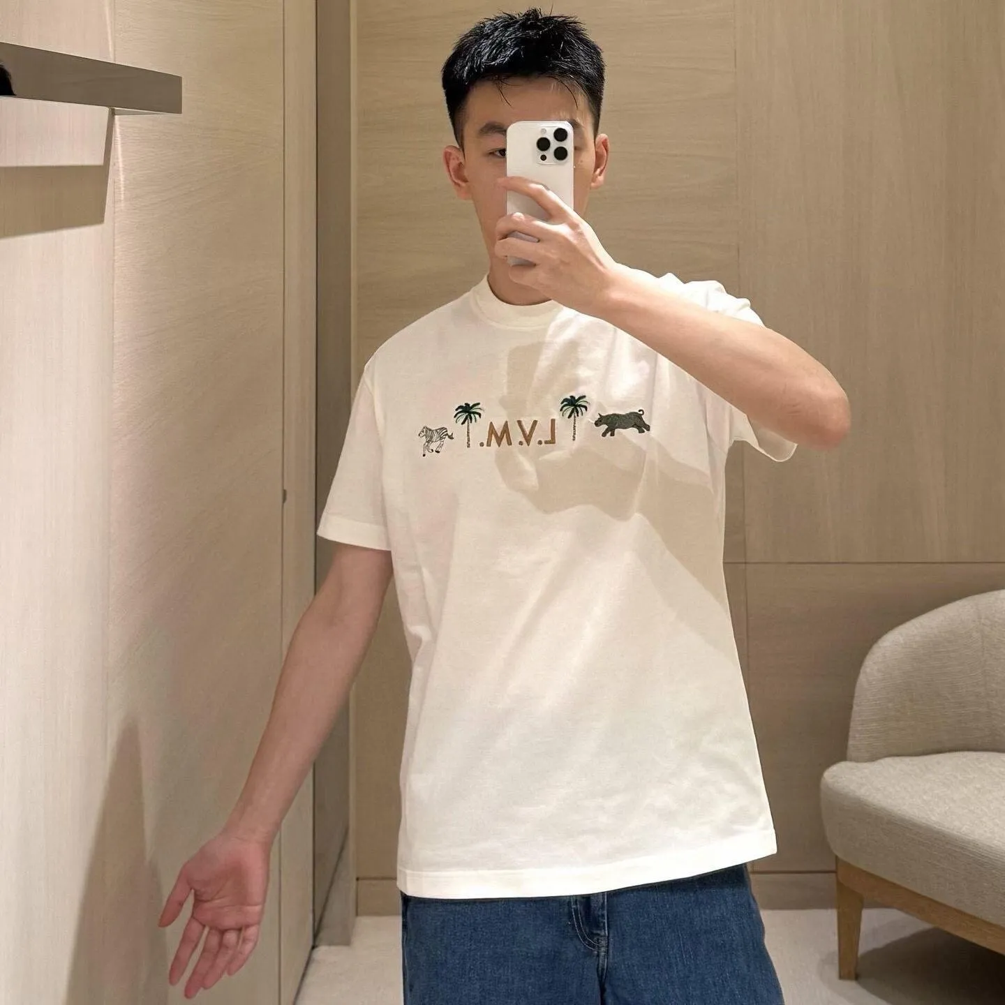 Louis Vuitton/Louis Vuitton 26ss animal embroidered short sleeves